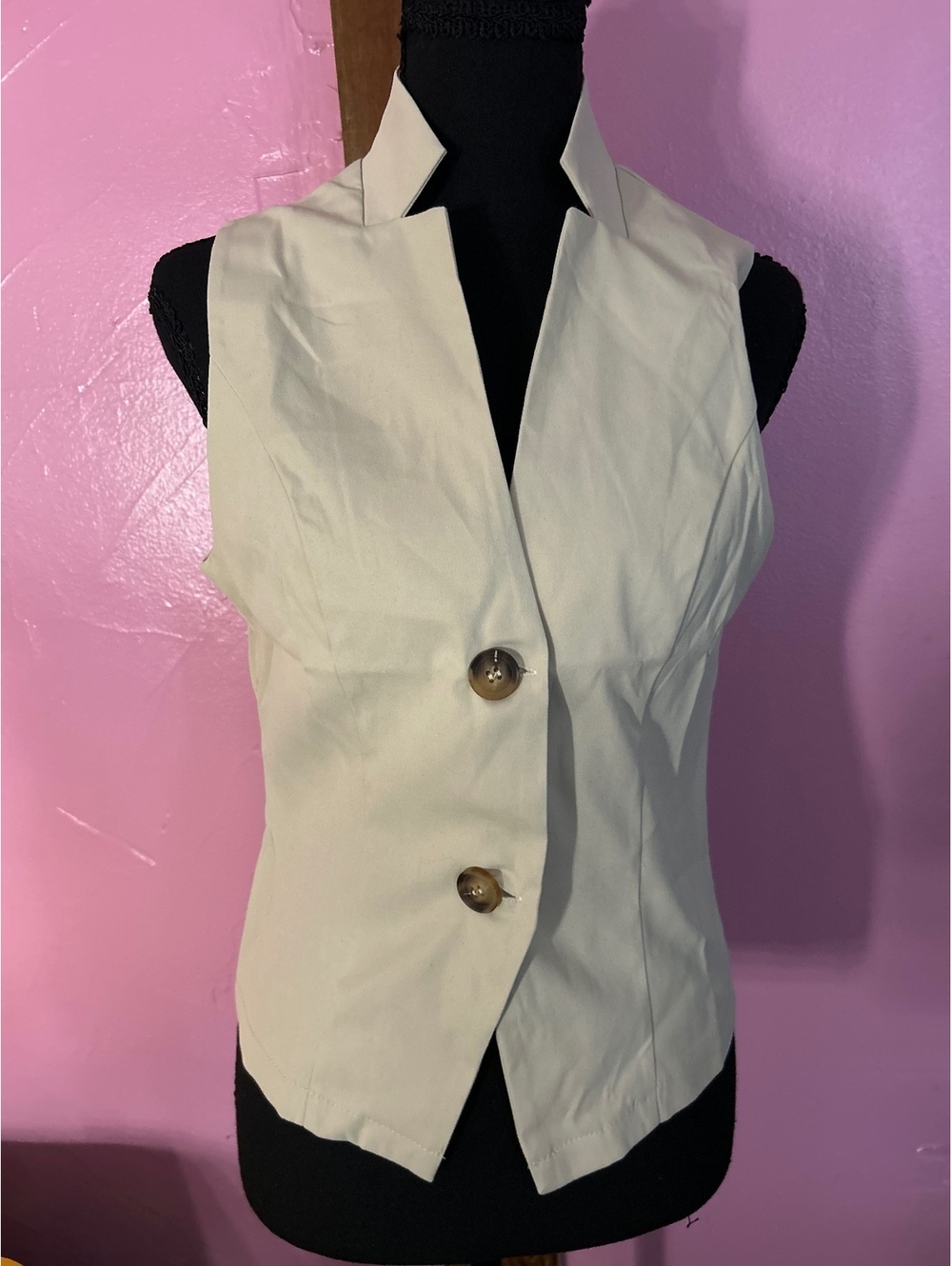 Tailored Sleeveless Vest with Two-Button Closure in Beige and Black, Versatile &